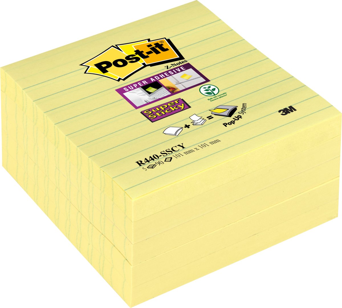 Post-it SS Z-Notes 101x101 mm | Linjeres | Gul
