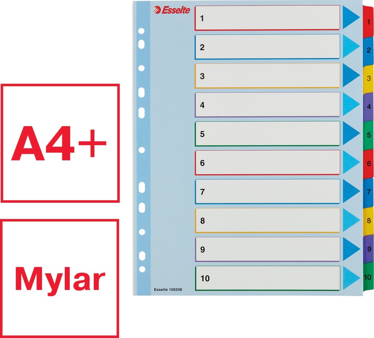 Esselte Mylar register A4, 1-10, overskrivbar