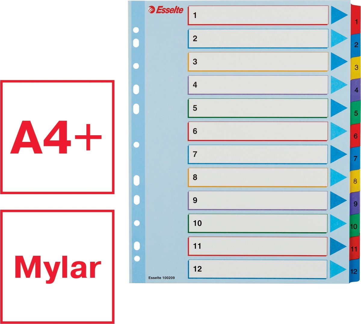 Esselte Mylar register A4, 1-12, overskrivbar