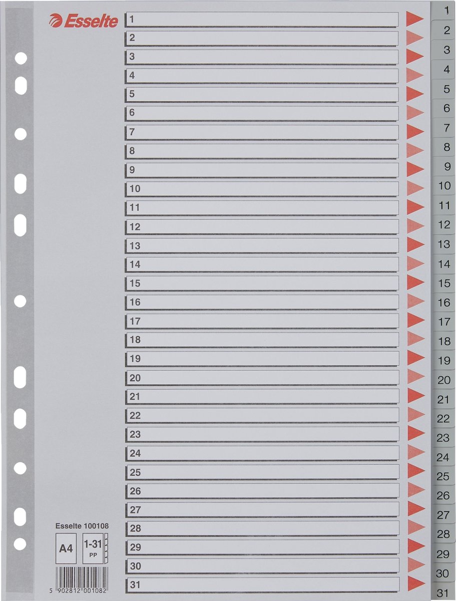 Esselte register A4, 1-31, plast, grå
