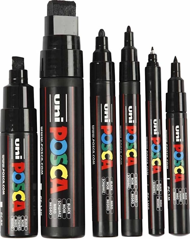 Posca Marker Set | 6 linjebredder | Svart