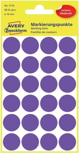 Avery färgkodningsprickar | Ø18 mm | lila | 96 st