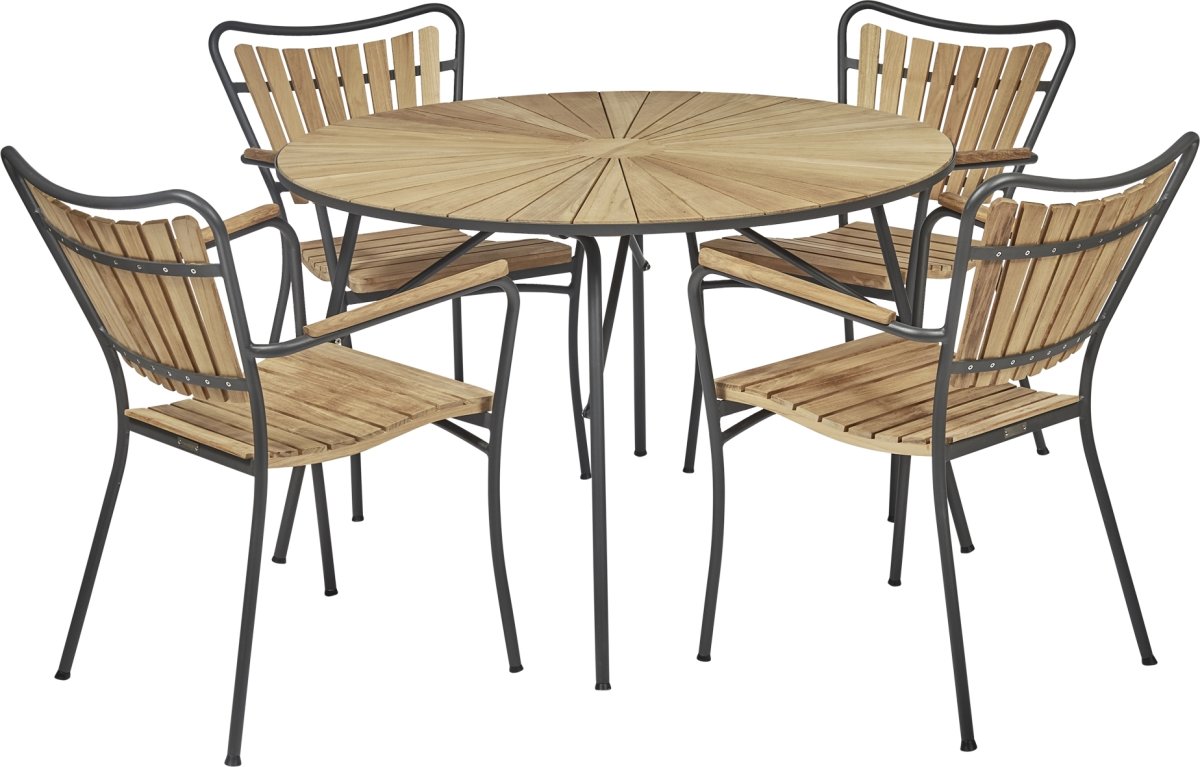 Marguerit trädgårdsbord/ø110cm + 4 stolar/Antracit