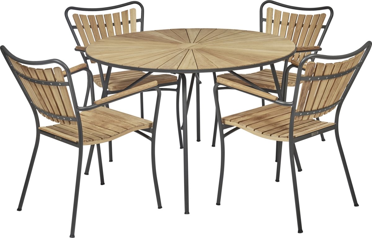 Marguerit trädgårdsbord/ø120cm + 4 stolar/Antracit