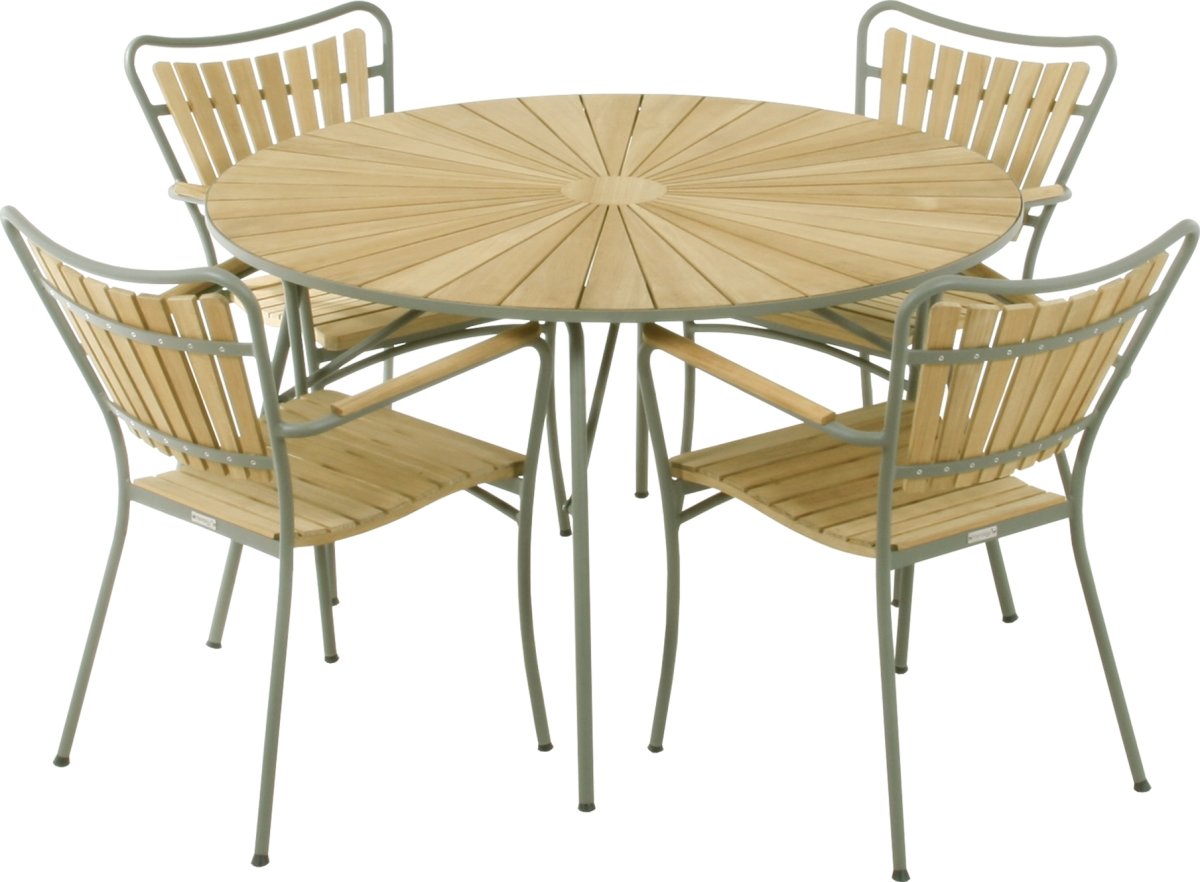 Marguerit trädgårdsbord/ø120cm + 4 stolar/Olivgrön
