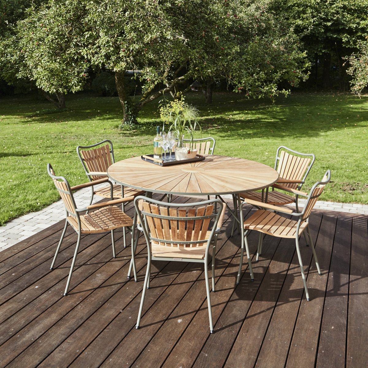 Marguerit trädgårdsbord/ø140cm + 6 stolar/Olivgrön