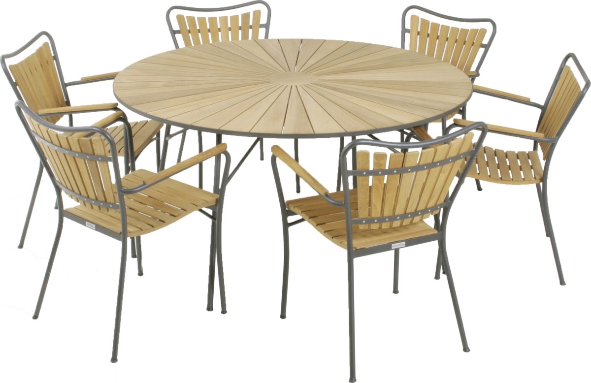 Marguerit trädgårdsbord ø140cm + 6 stolar/Antracit