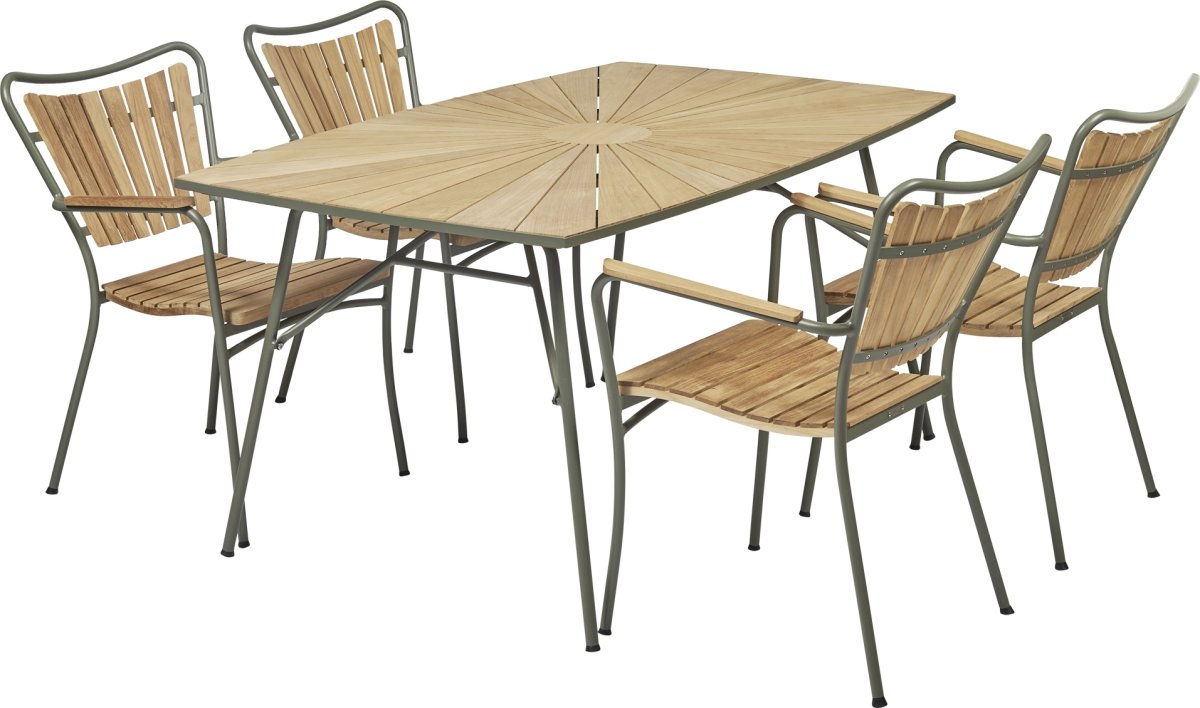 Marguerit trädgårdsbord L144cm + 4 stolar/Olivgrön