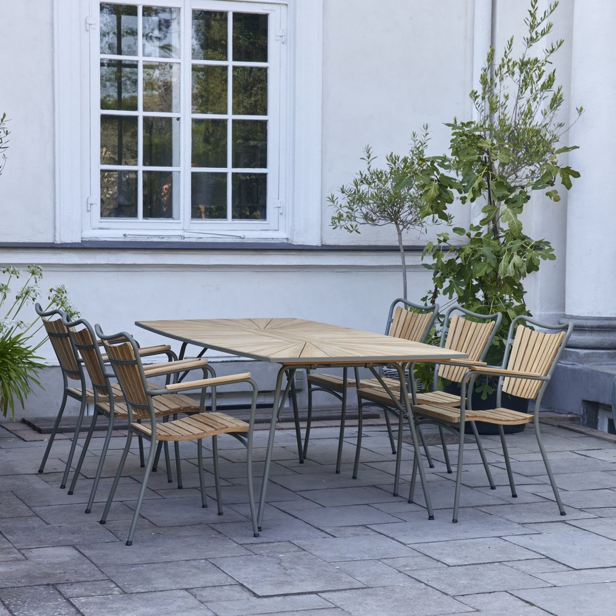 Marguerit trädgårdsbord L200cm + 6 stolar/Olivgrön