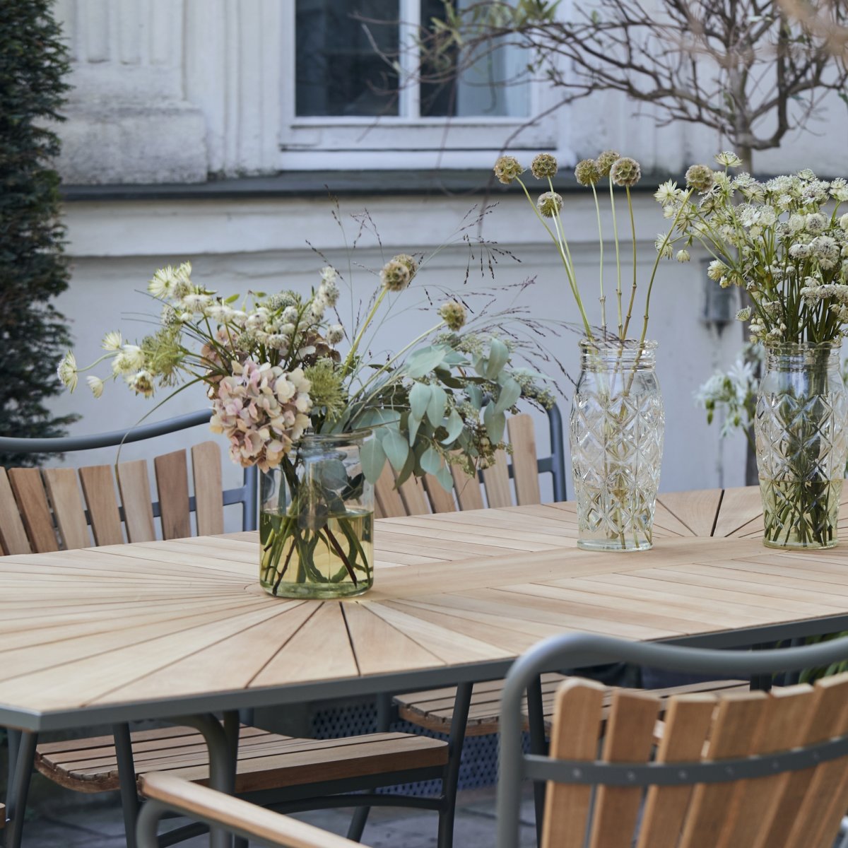 Marguerit trädgårdsbord L200cm + 6 stolar/Olivgrön