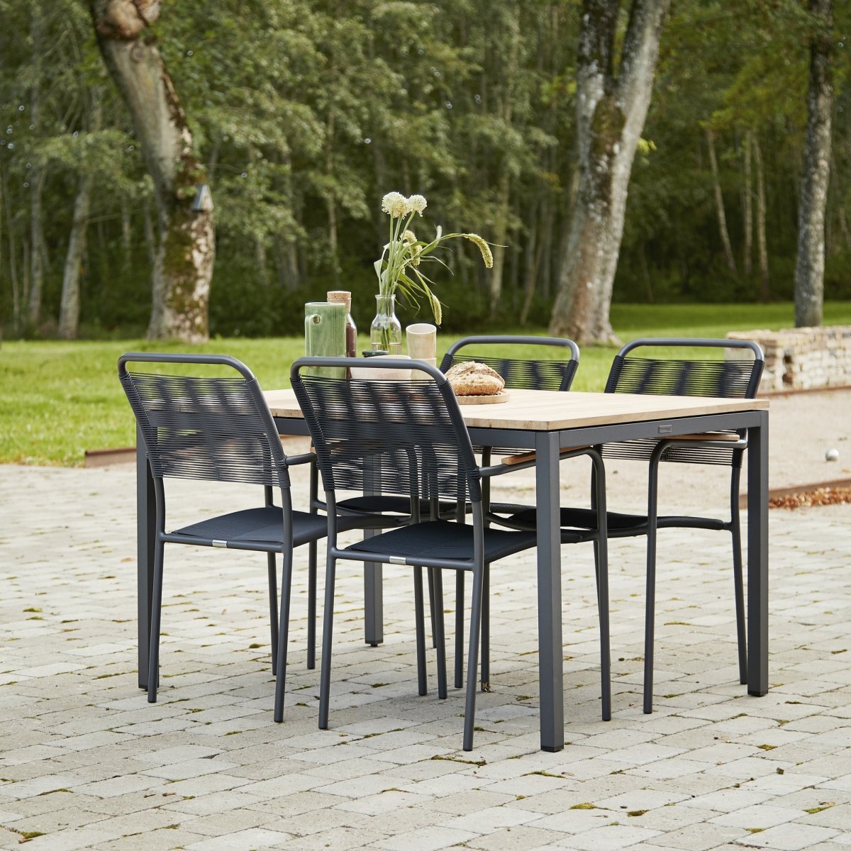 Toscana trädgårdsbord L132 cm + 4 Verona, Antracit