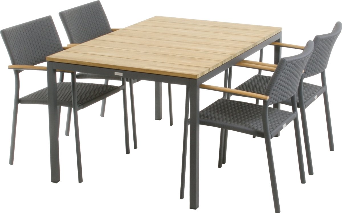 Toscana trädgårdsbord L.132 cm + 4 Siena, Antracit