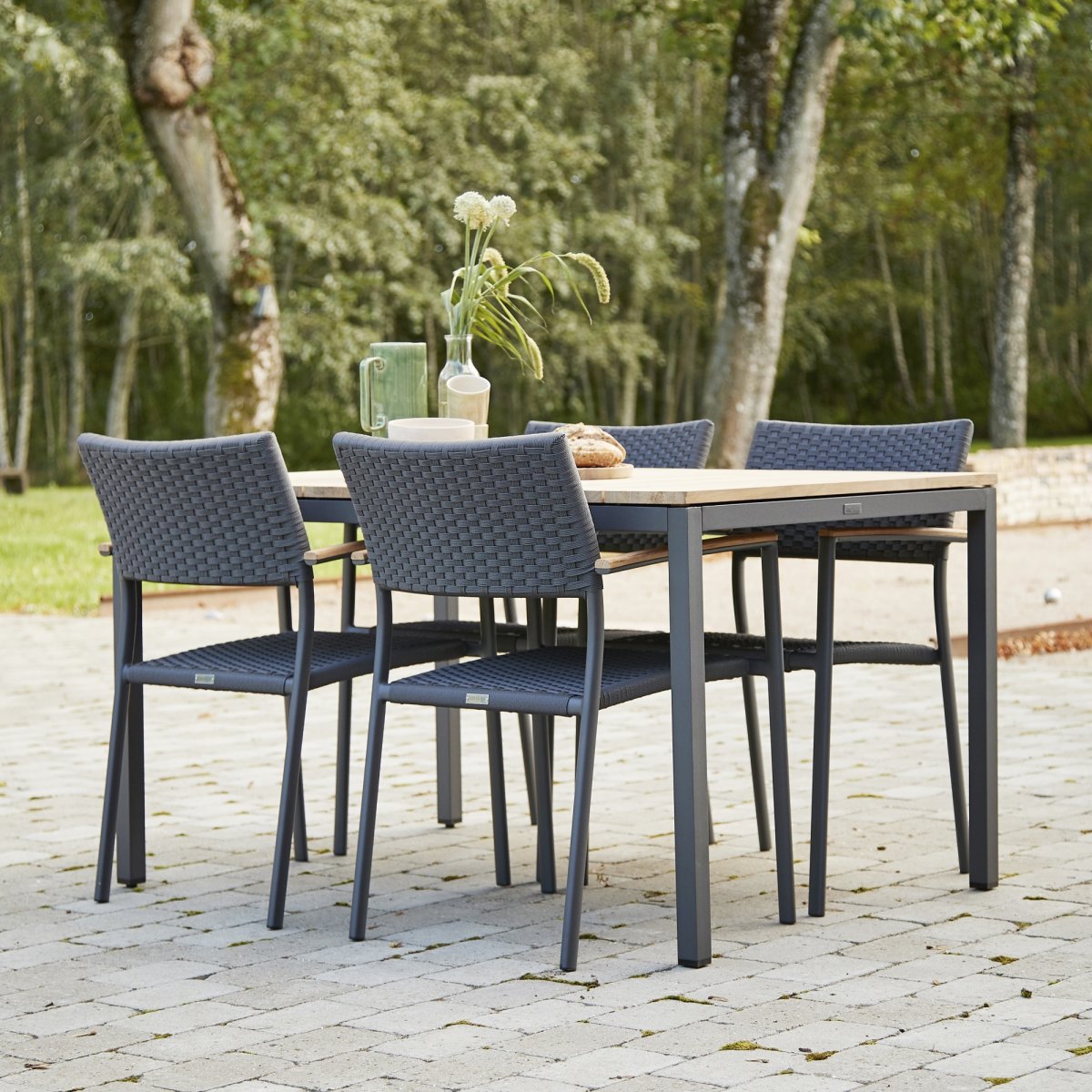 Toscana trädgårdsbord L.132 cm + 4 Siena, Antracit