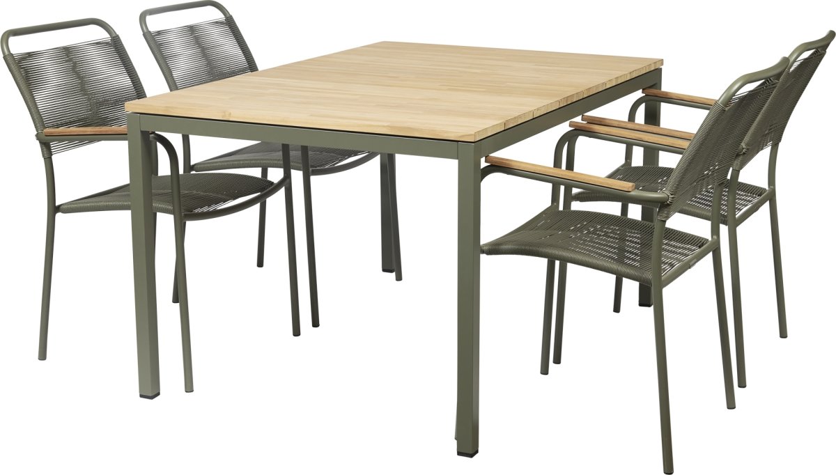Toscana trädgårdsbord L132 cm + 4 Verona, Olivgrön