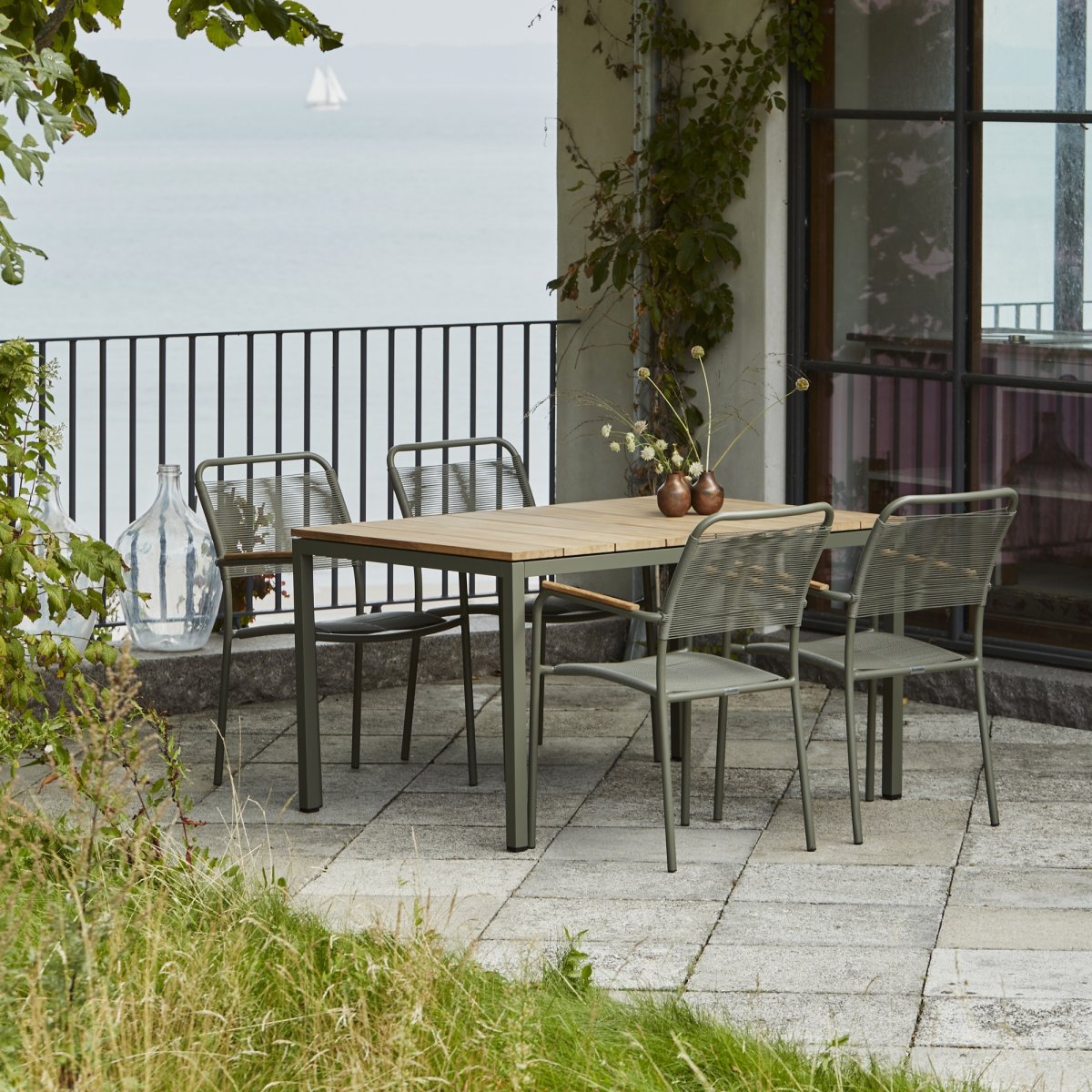 Toscana trädgårdsbord L132 cm + 4 Verona, Olivgrön
