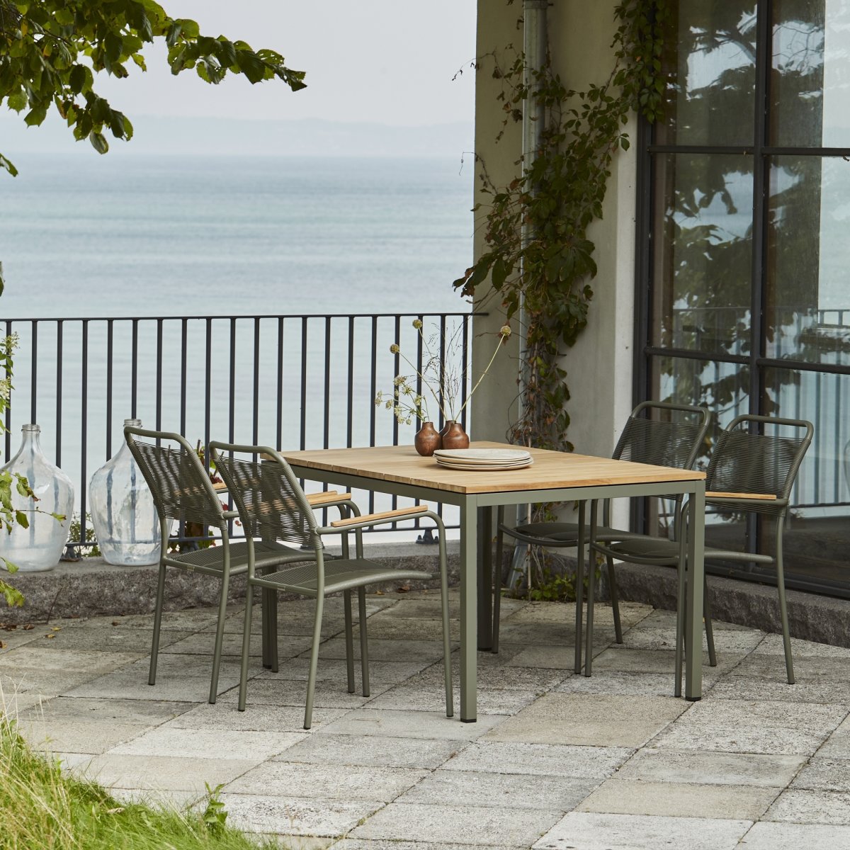 Toscana trädgårdsbord L132 cm + 4 Verona, Olivgrön