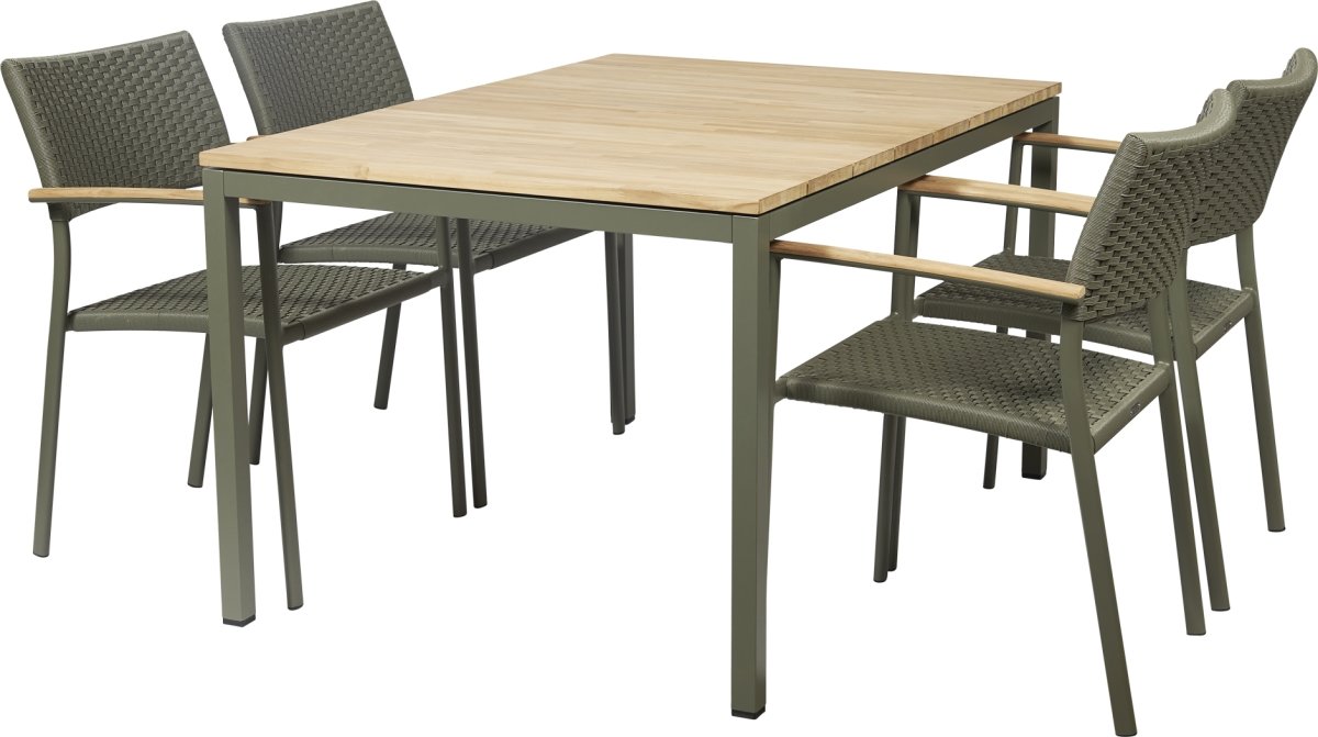 Toscana trädgårdsbord L.132 cm + 4 Siena, Olivgrön