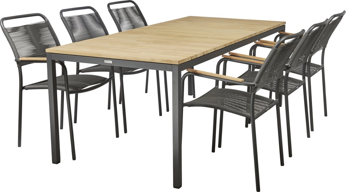 Toscana trädgårdsbord L197 cm + 6 Verona, Antracit