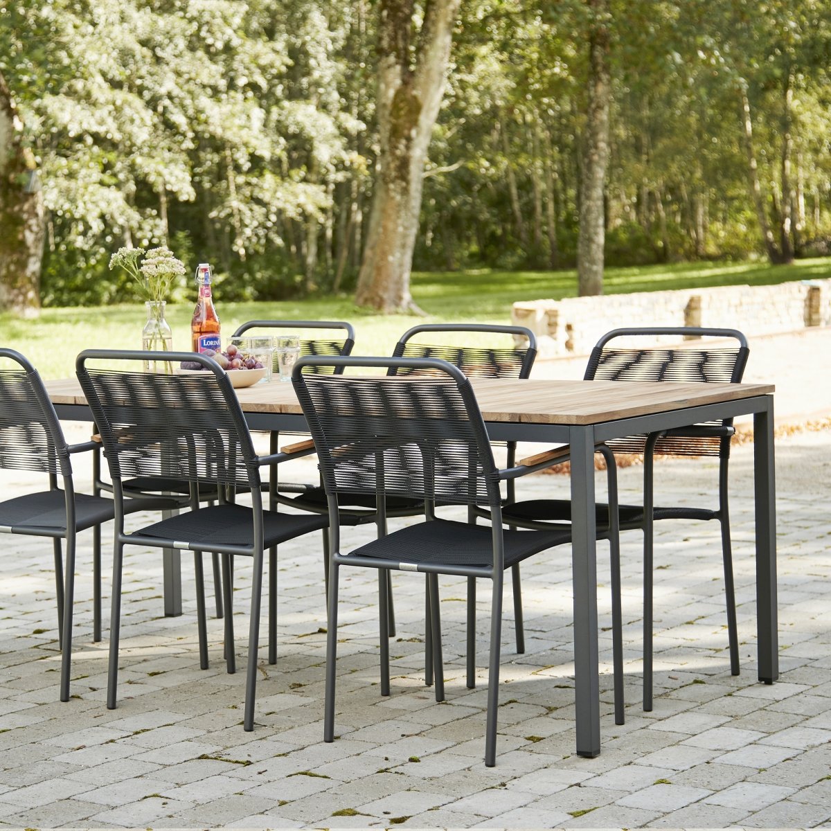 Toscana trädgårdsbord L197 cm + 6 Verona, Antracit