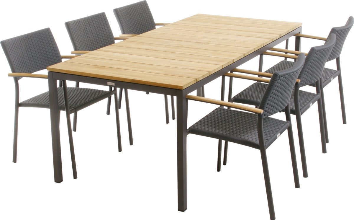 Toscana trädgårdsbord L197 cm + 6 Siena, Antracit