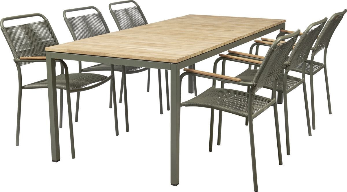 Toscana trädgårdsbord L197 cm + 6 Verona, Olivgrön