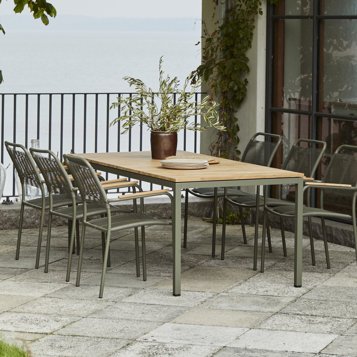 Toscana trädgårdsbord L197 cm + 6 Verona, Olivgrön