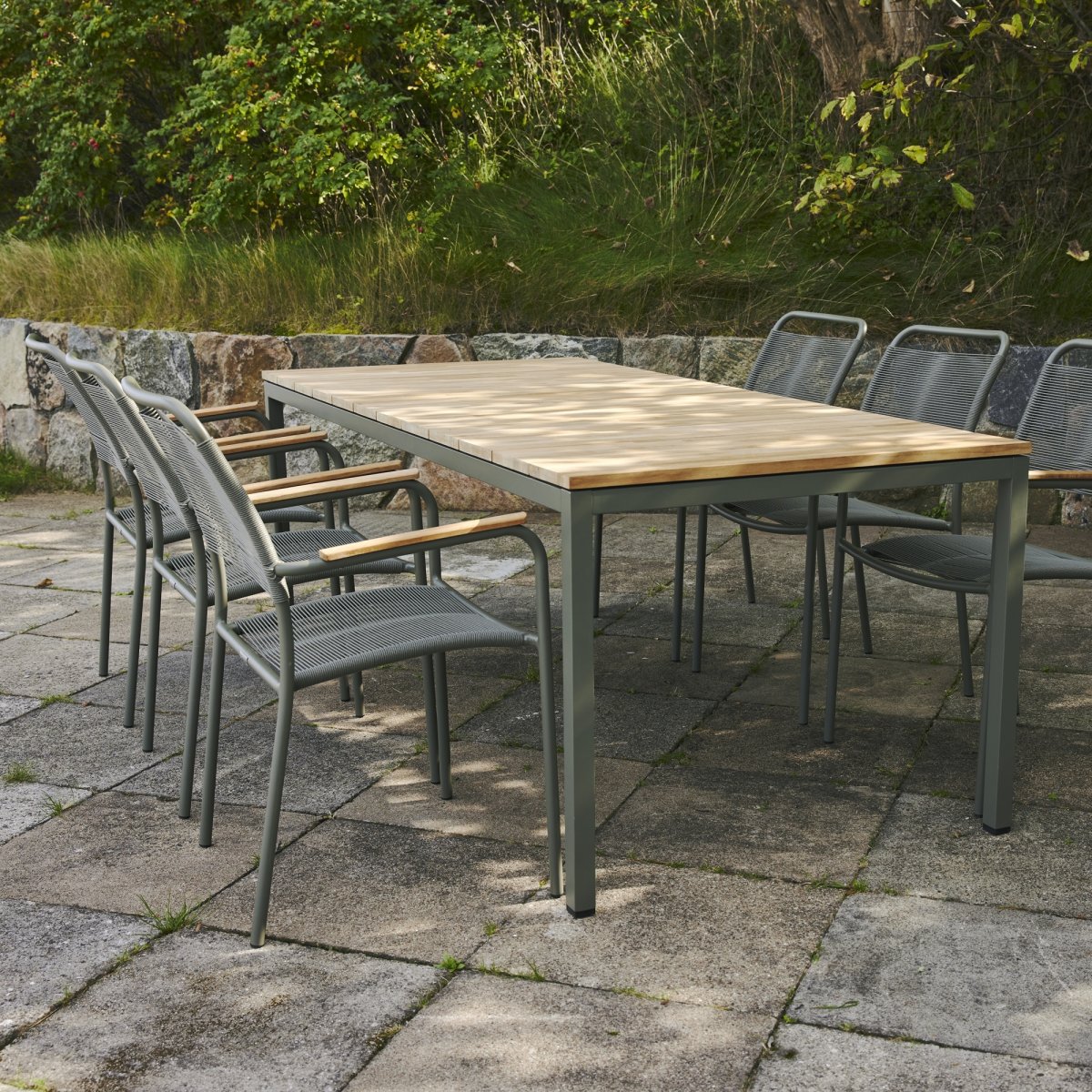 Toscana trädgårdsbord L197 cm + 6 Verona, Olivgrön