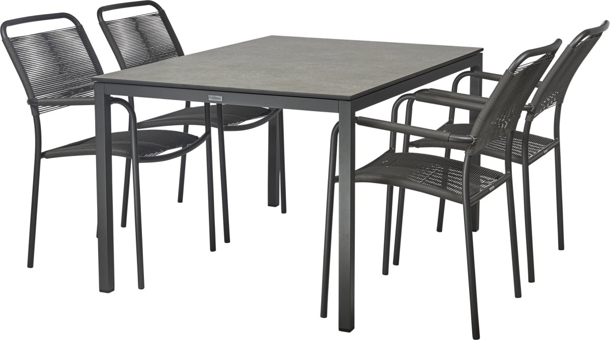 Elba trädgårdsbord/132cm +4 Verona stolar/Antracit