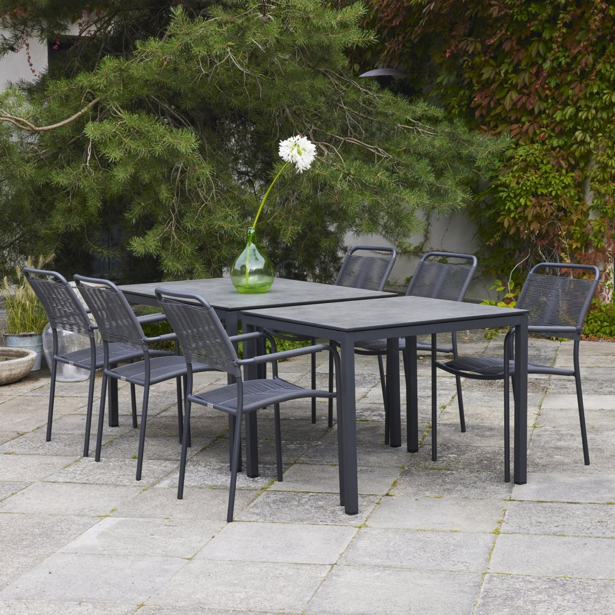 Elba trädgårdsbord/132cm +4 Verona stolar/Antracit