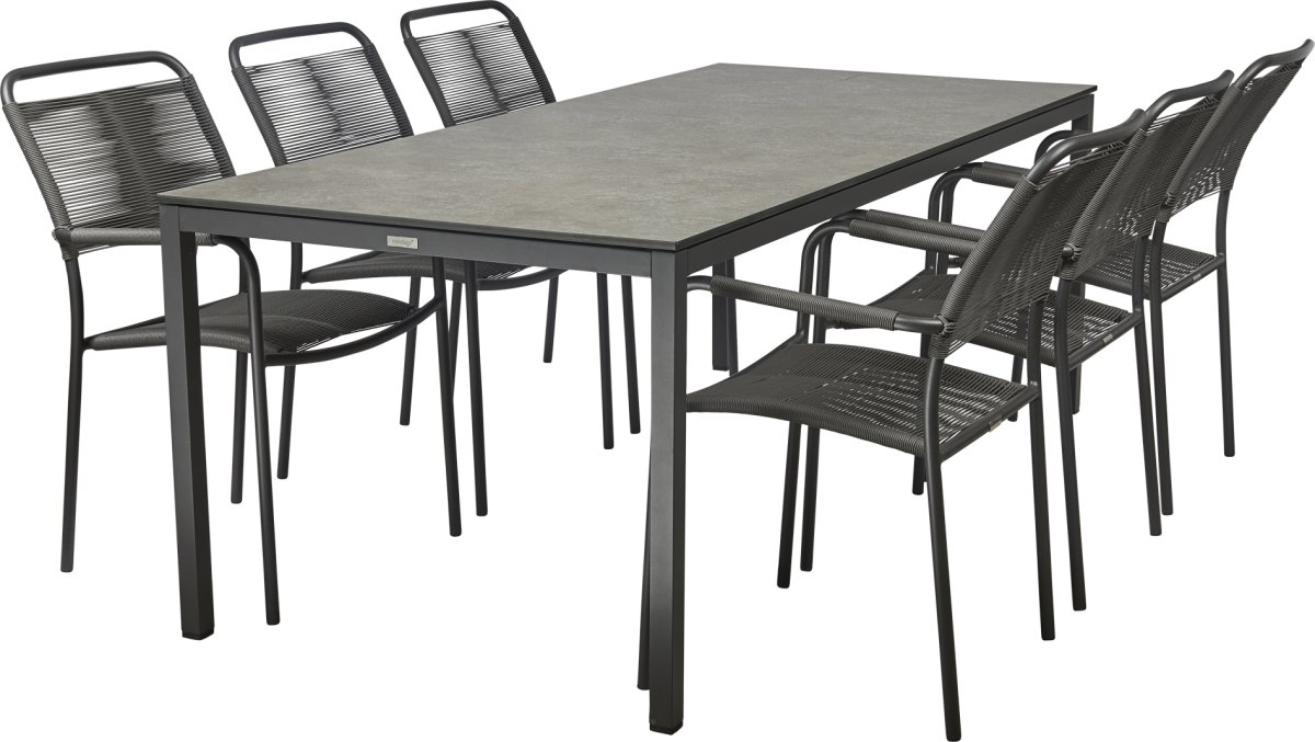 Elba trädgårdsbord 197cm +6 Verona stolar/Antracit