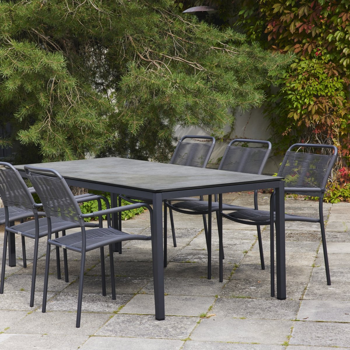 Elba trädgårdsbord 197cm +6 Verona stolar/Antracit