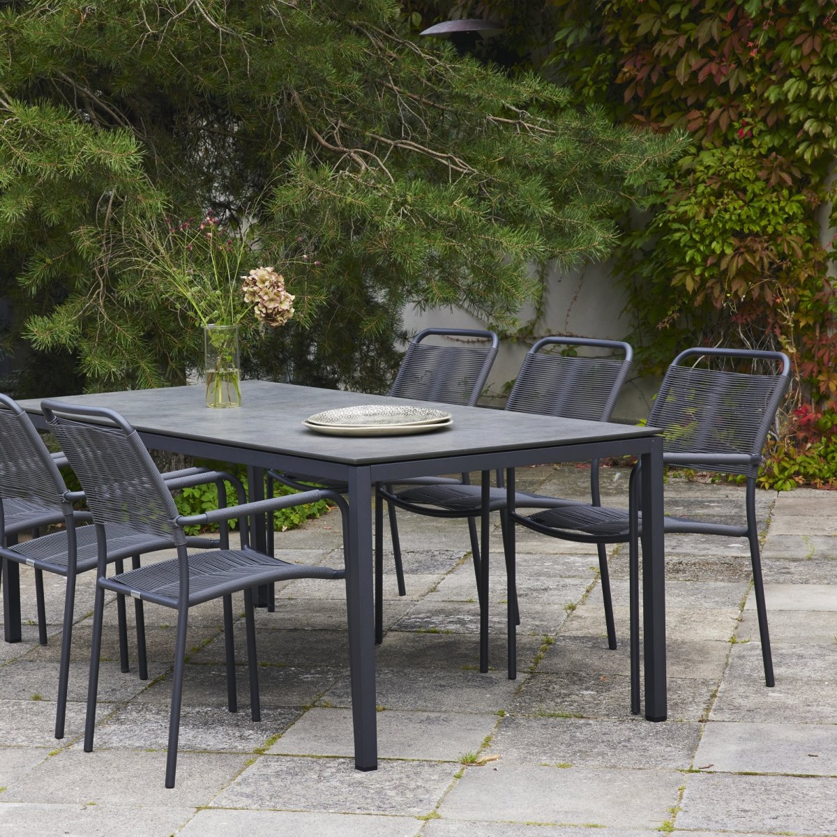 Elba trädgårdsbord 197cm +6 Verona stolar/Antracit