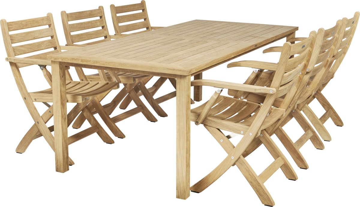 Cambridge trädgårdsbord L200 cm + 6 stolar, teak