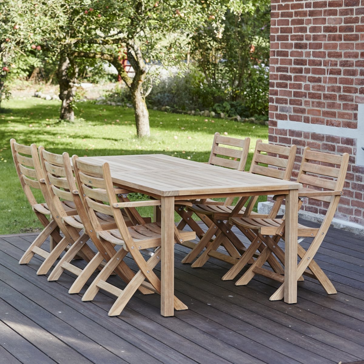 Cambridge trädgårdsbord L200 cm + 6 stolar, teak