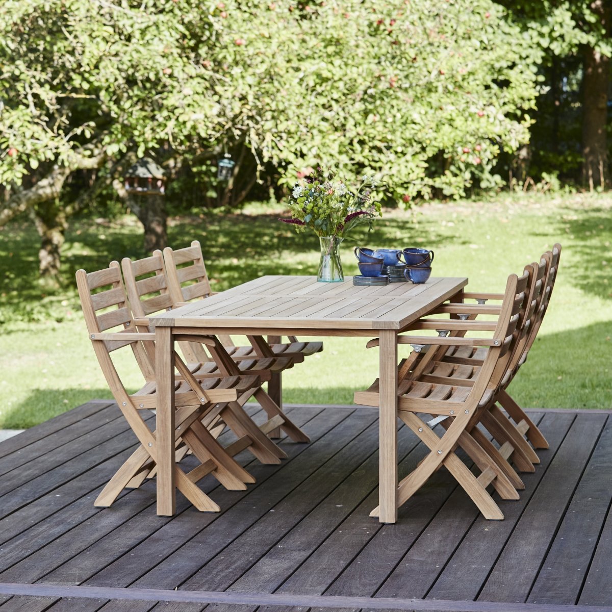 Cambridge trädgårdsbord L200 cm + 6 stolar, teak