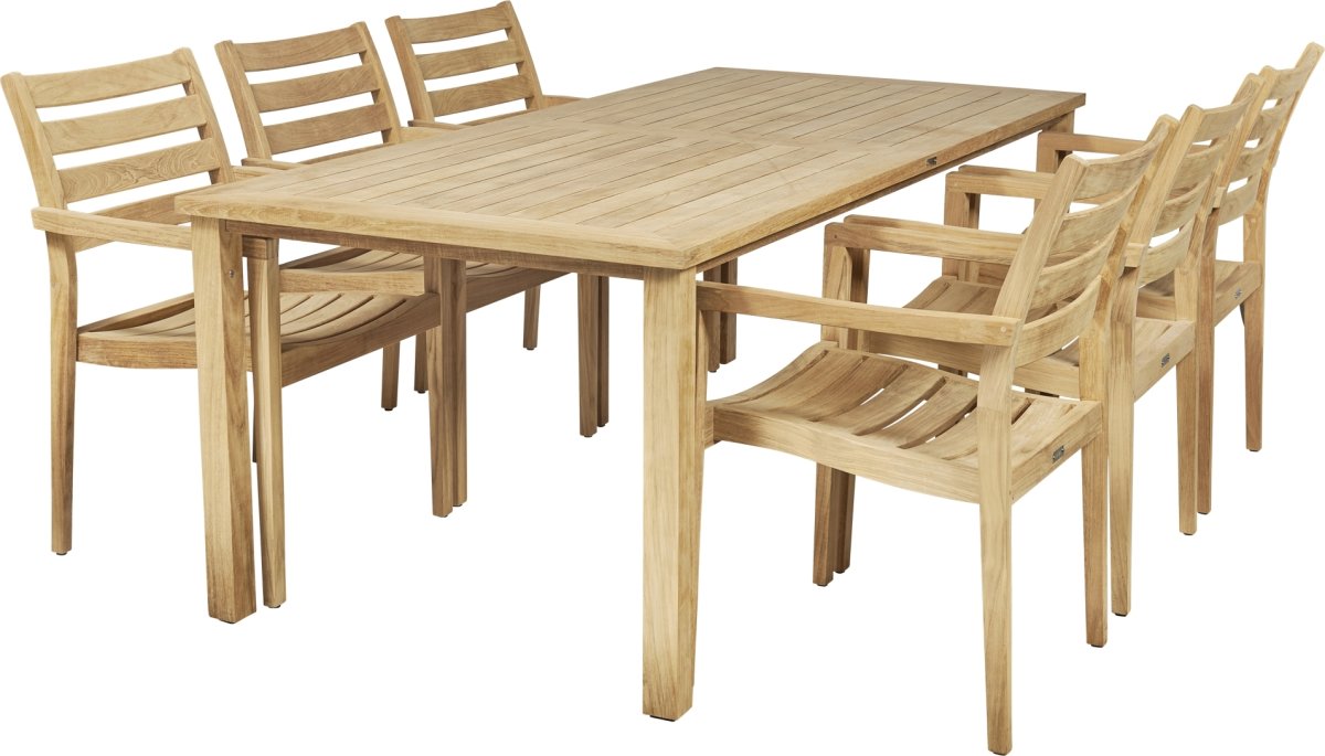 Cambridge trädgårdsbord L200cm +6 Yorkstolar, teak