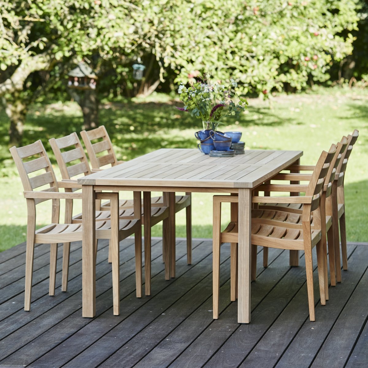 Cambridge trädgårdsbord L200cm +6 Yorkstolar, teak