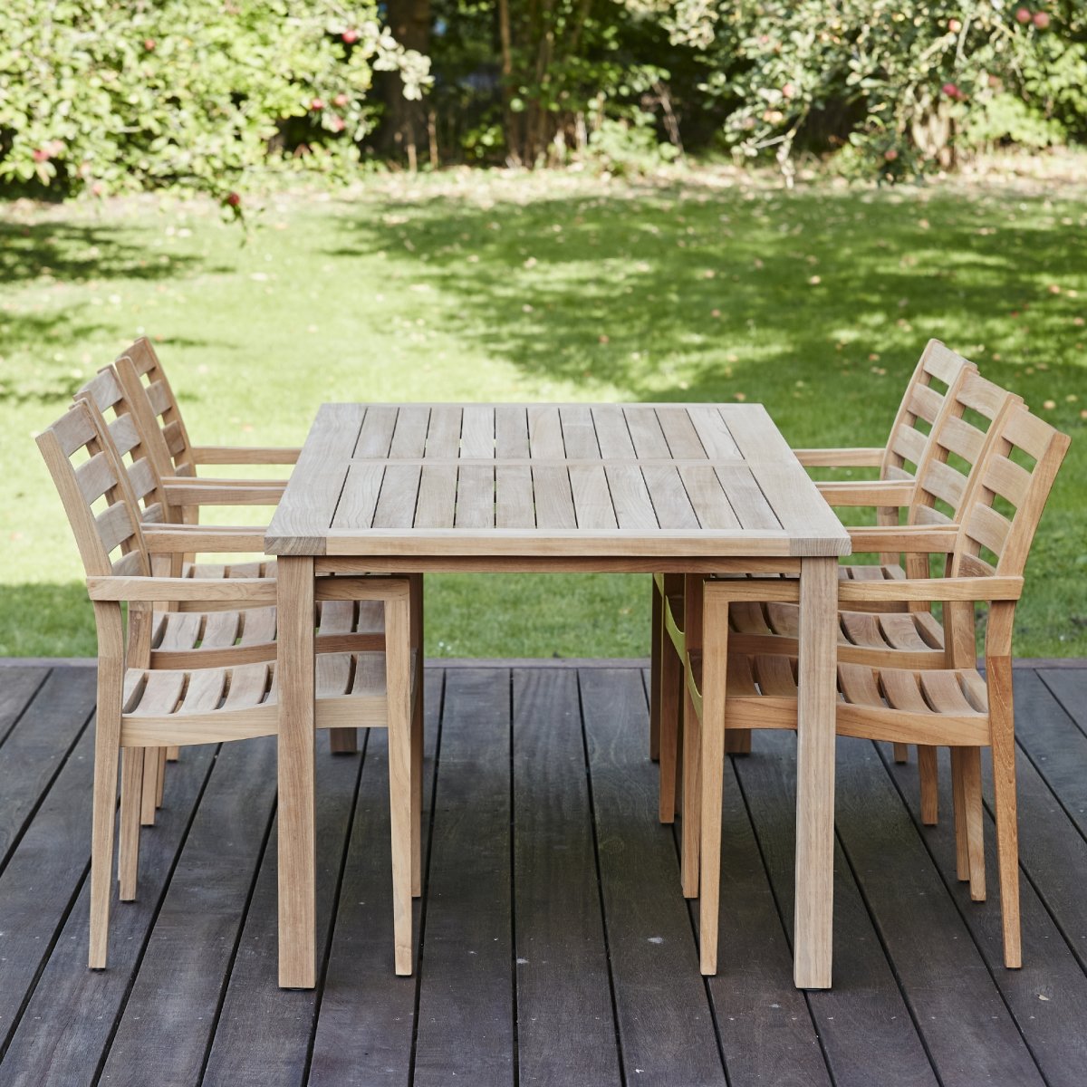 Cambridge trädgårdsbord L200cm +6 Yorkstolar, teak