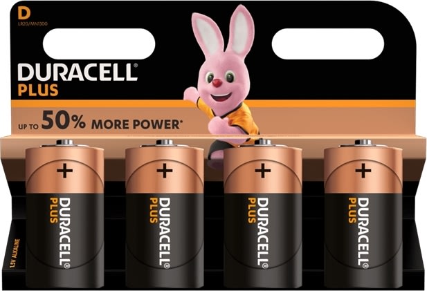 Duracell Plus D LR20-batteri, 4 st.