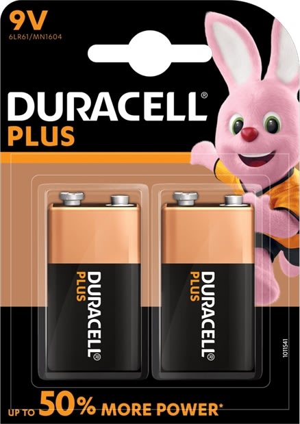 Duracell Plus 9V batteri, 2 st.