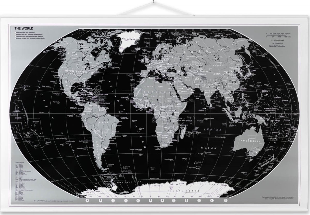 NAGA laminerad världskarta 95x62 cm, svart/silver