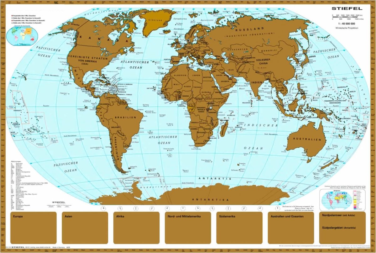 NAGA världskarta med skrap 97x67 cm, guld/färgad