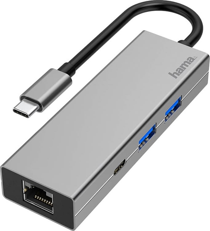 HAMA Hub USB-C 4x portar inkl. LAN