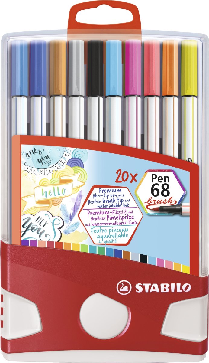 Stabilo Pen 68 tuschpennor penselspets | 20 färger