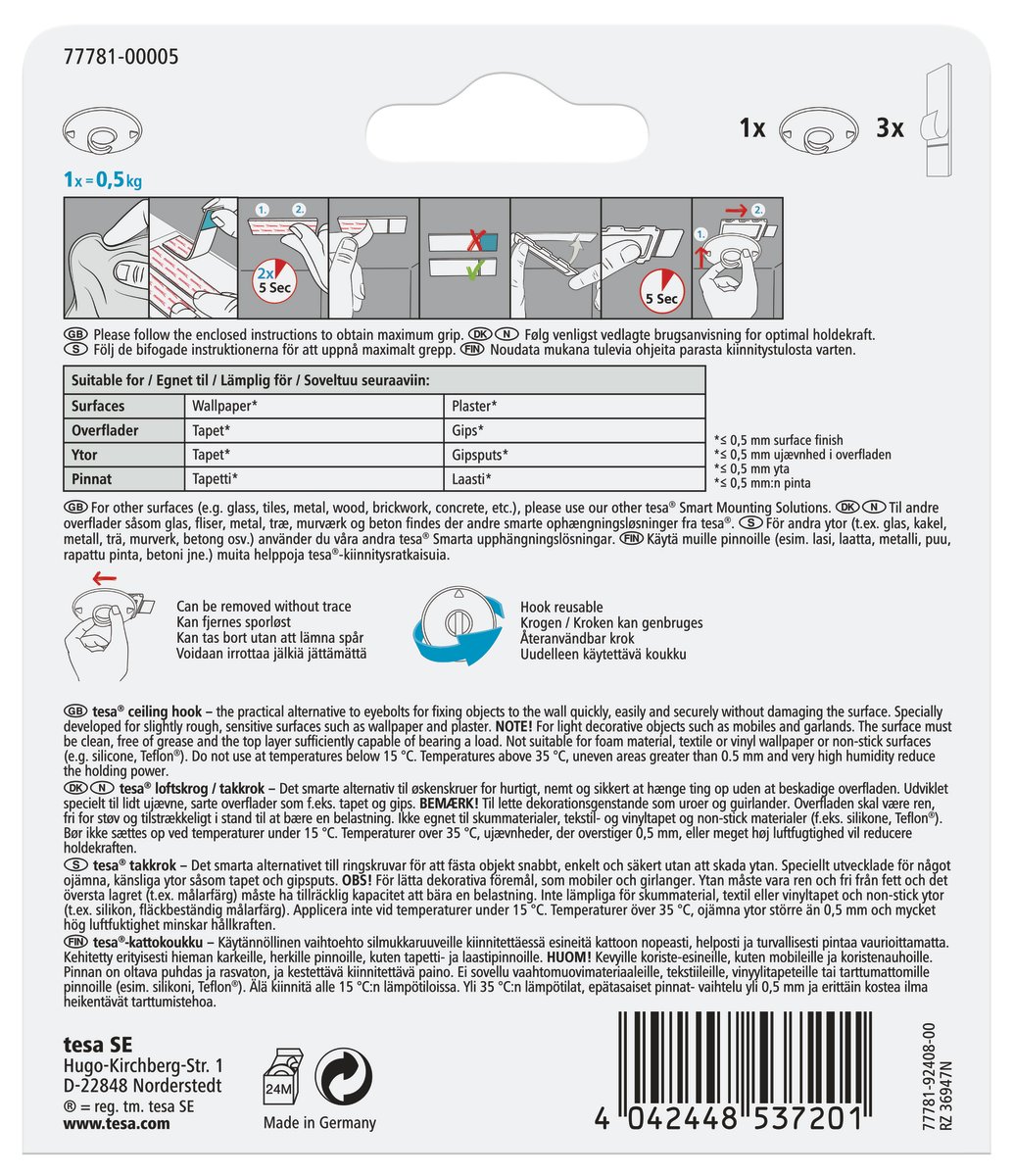 tesa takkrok | Tapet & gips | <0,5 kg