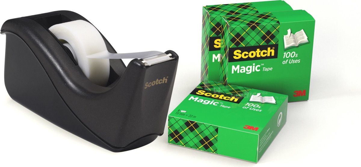 Scotch Magic 4 rullar tejp + 1st hållare svart