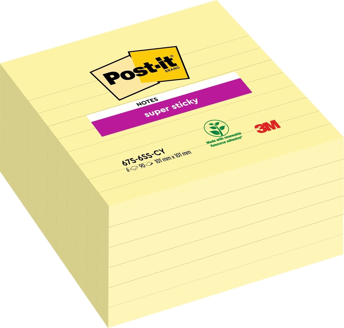 Post-it Notes 101x101 mm, Canary yellow, linjerat