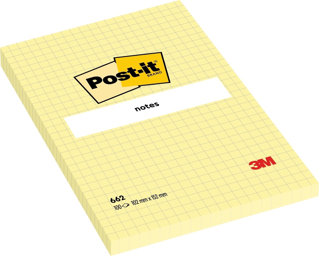 Post-it memoblock 102x152 mm, rutigt, gul