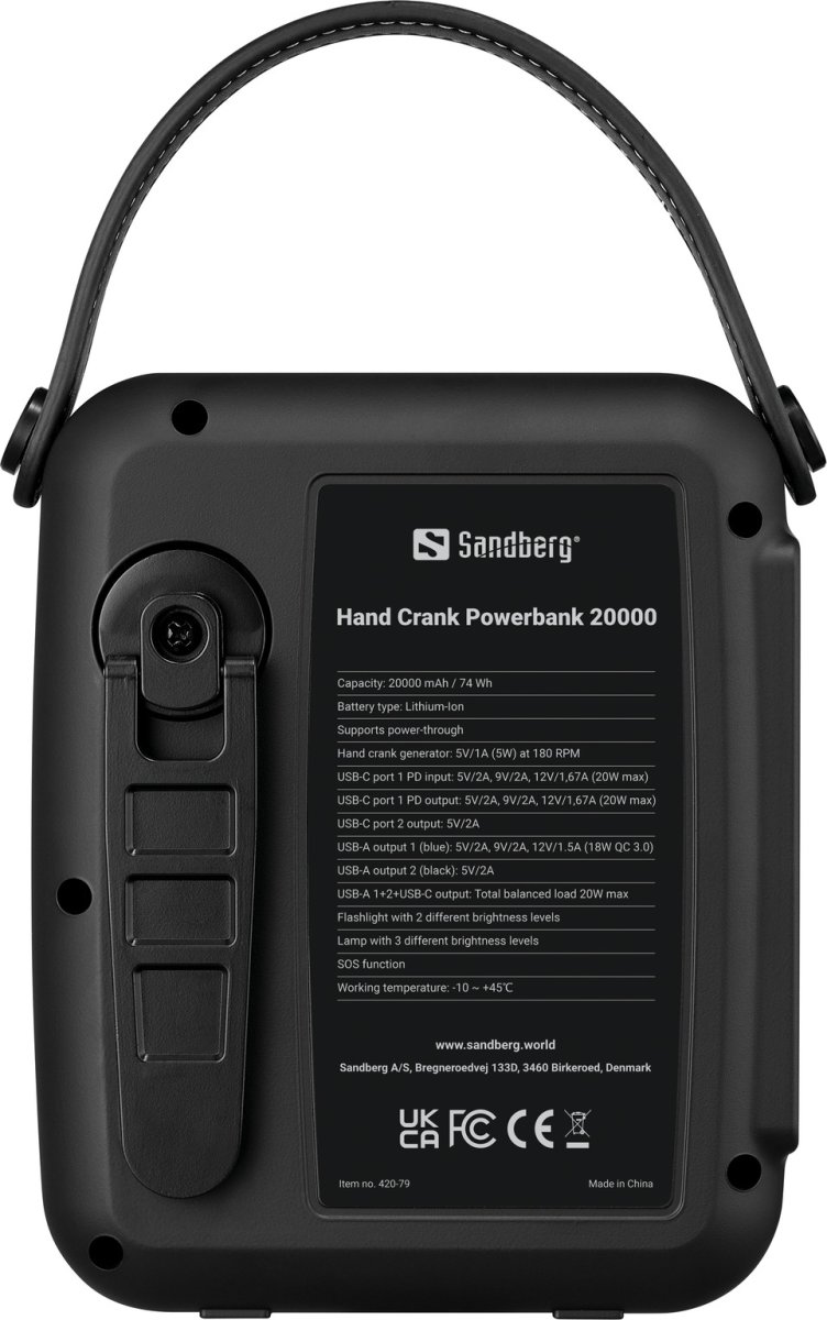 Sandberg 20000 Powerbank med vridbart handtag