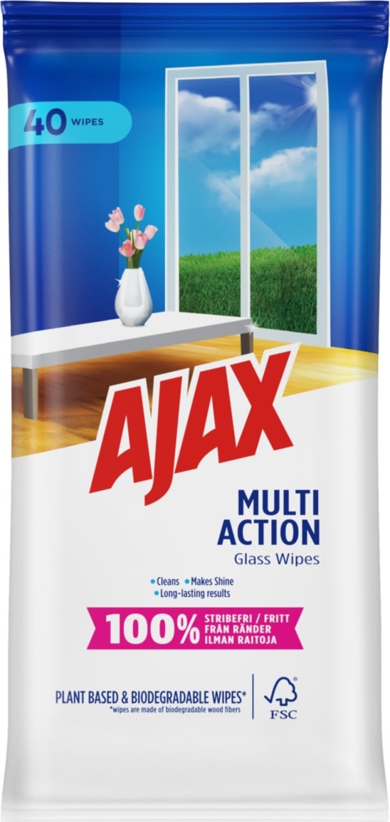 Ajax Wipes, Multi Action, Växtbaserade, 40 st.